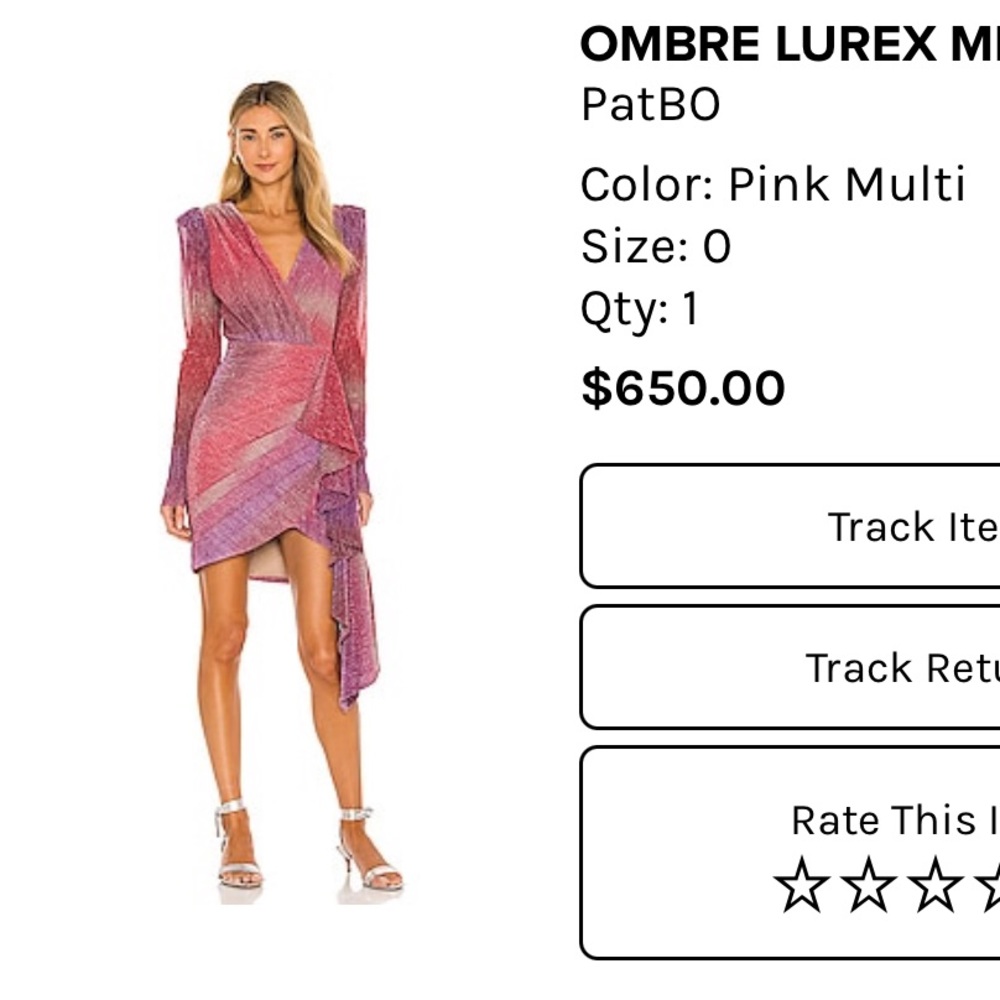 PatBo size 0 long sleeve, low cut, mini dress in pink and gold